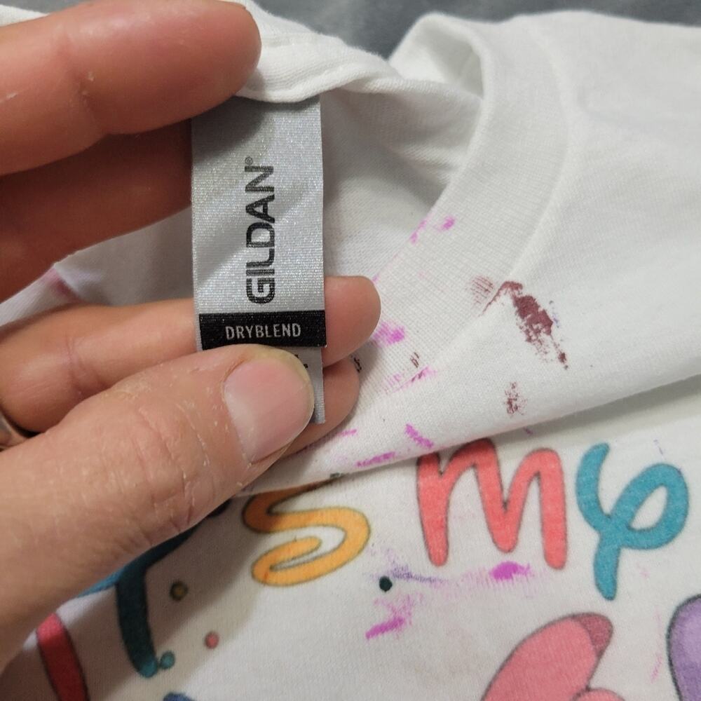 Its My Birthday Shirt Girls 2t Stitch Tee Shirt White Pink Paint Comfort Stretch - Picture 6 of 12